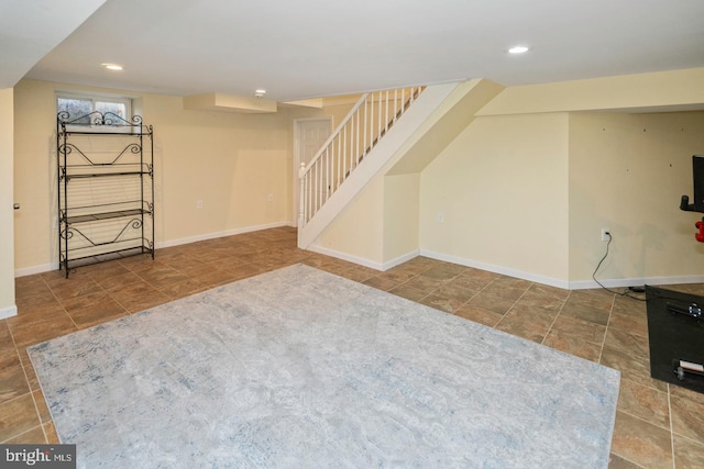 basement featuring tile patterned flooring