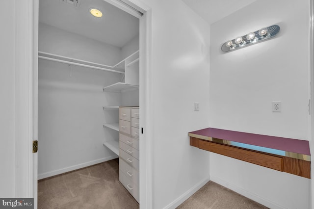 spacious closet with light carpet