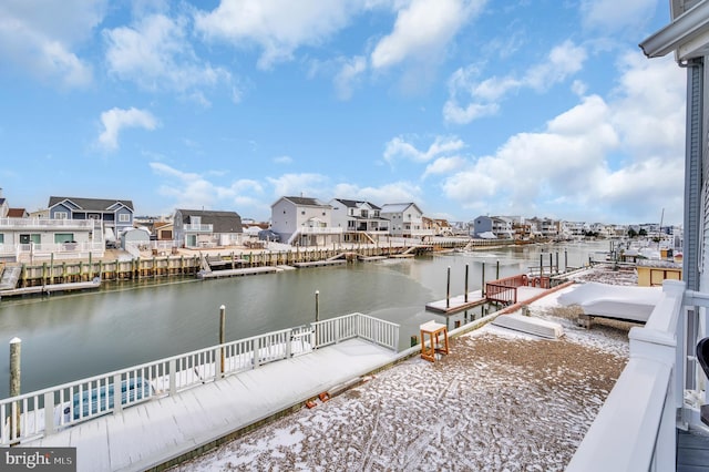 view of dock with a water view