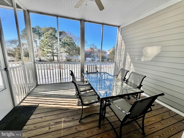 sunroom / solarium featuring ceiling fan