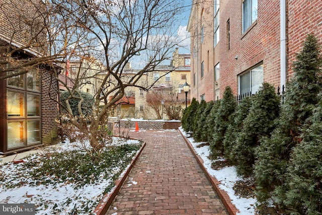 view of yard layered in snow