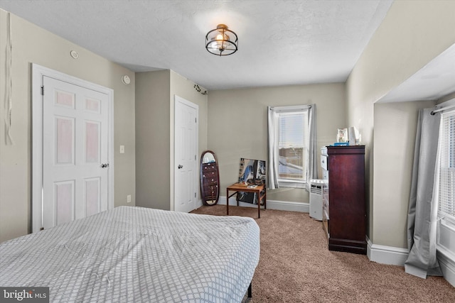 bedroom with carpet flooring and a textured ceiling