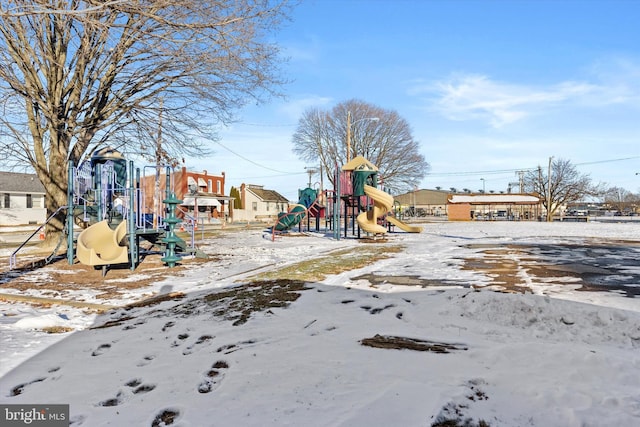 view of snow covered playground