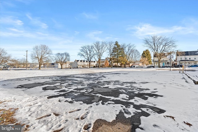 view of yard layered in snow