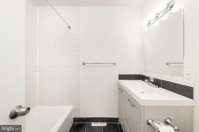 bathroom featuring vanity, shower / tub combination, and tile patterned floors