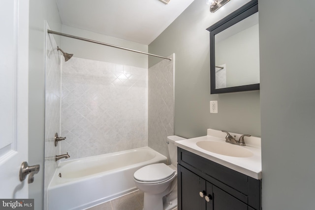 full bathroom with toilet, vanity, tile patterned floors, and shower / washtub combination