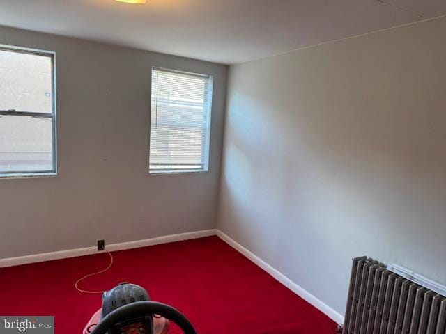 empty room featuring radiator and carpet