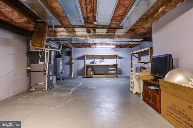 basement featuring gas water heater