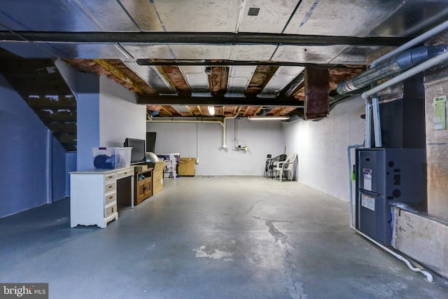 basement with heating unit