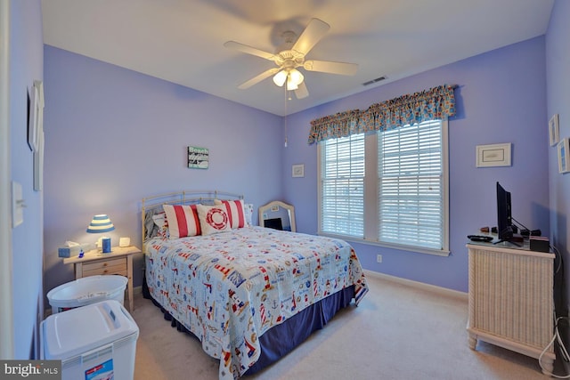 bedroom with carpet and ceiling fan