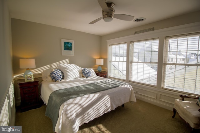 bedroom with carpet flooring and ceiling fan