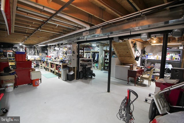 basement featuring a workshop area