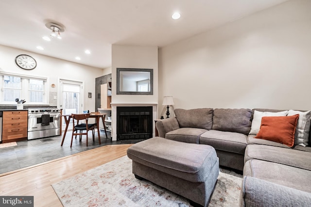 living room featuring dark hardwood / wood-style floors