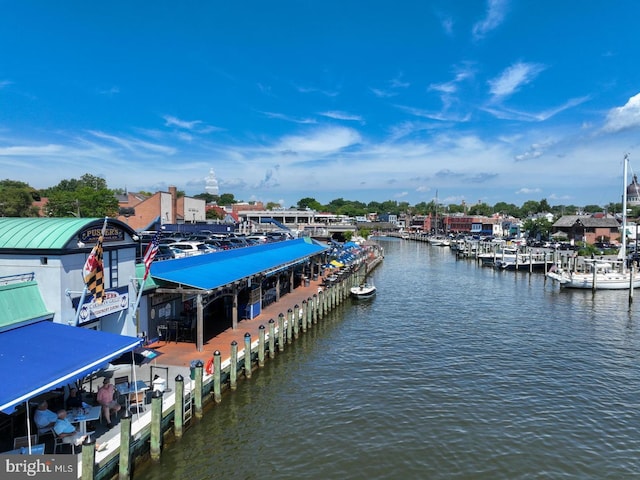 view of dock featuring a water view