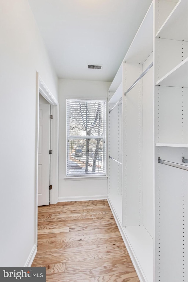 spacious closet featuring light wood-type flooring