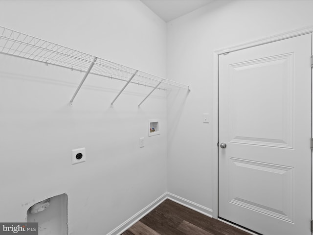 laundry room with hookup for an electric dryer, washer hookup, and dark hardwood / wood-style flooring