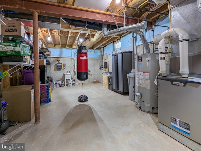 basement with water heater