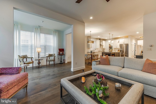 living room featuring dark hardwood / wood-style floors