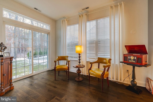 living area featuring dark hardwood / wood-style floors