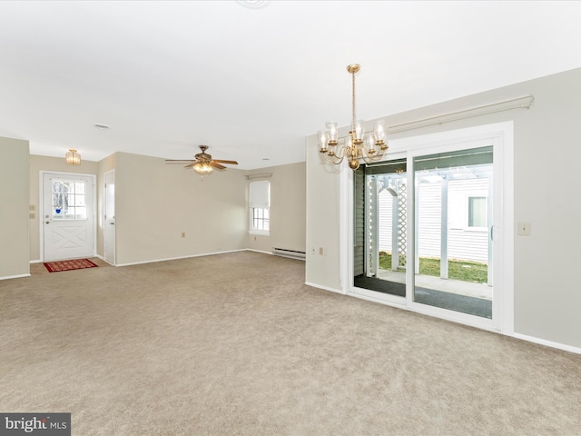 unfurnished living room featuring a wealth of natural light and light colored carpet