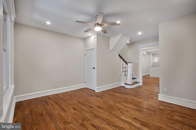 interior space featuring hardwood / wood-style flooring and ceiling fan