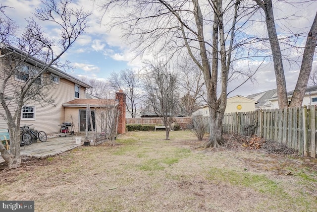 view of yard featuring a fenced backyard and a patio