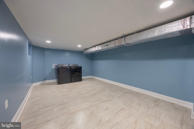 basement featuring independent washer and dryer