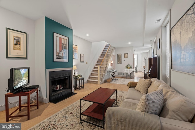 living room with light wood-type flooring