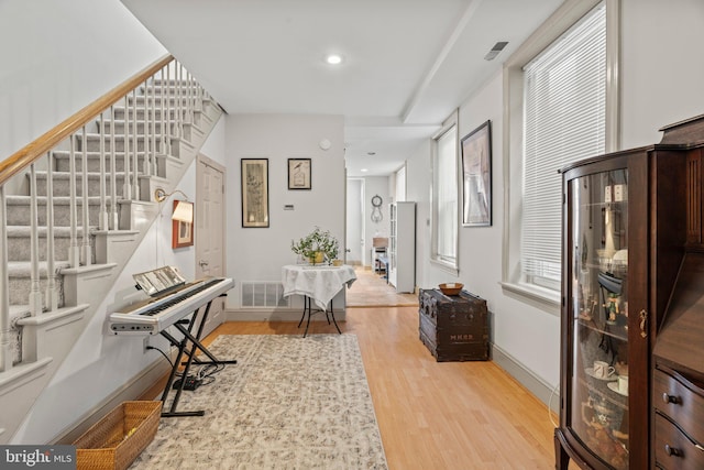 interior space with light hardwood / wood-style floors