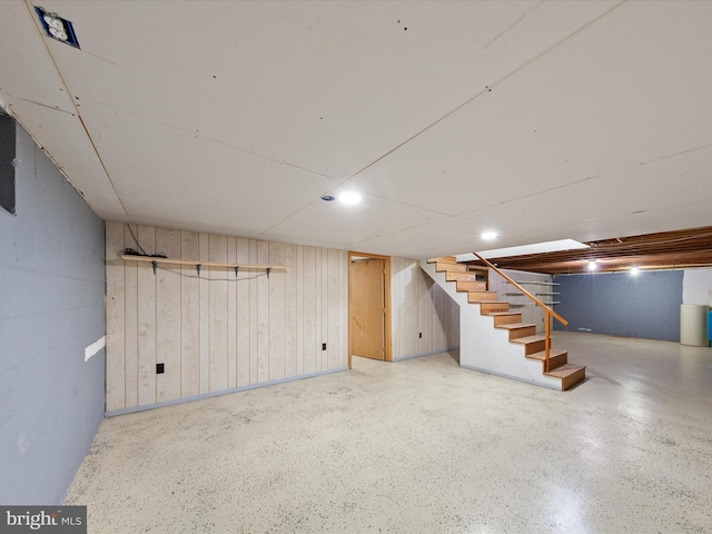 basement with wood walls