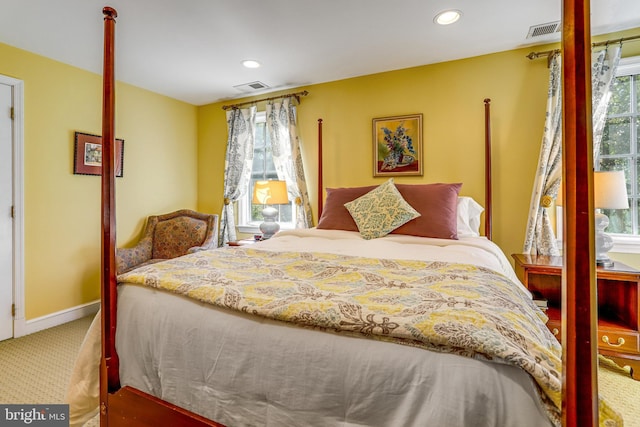 bedroom featuring multiple windows and carpet flooring