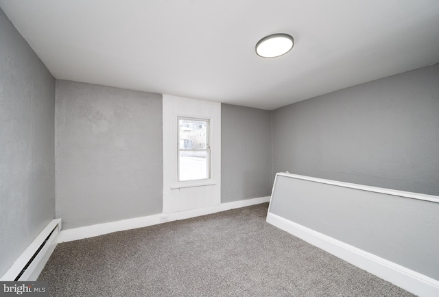 empty room with carpet and baseboard heating