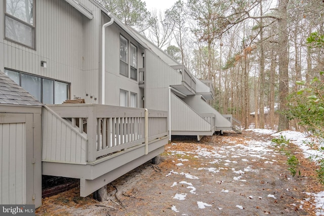 view of snow covered deck