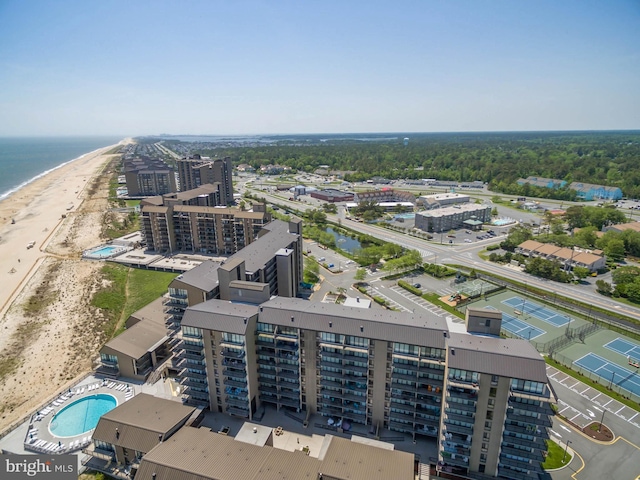 drone / aerial view with a view of the beach and a water view