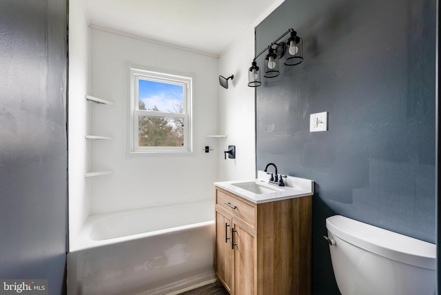 full bathroom featuring vanity, toilet, and shower / washtub combination