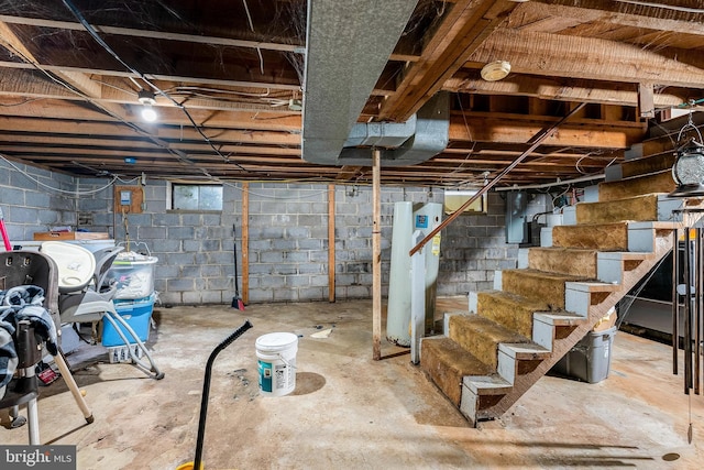 basement featuring water heater