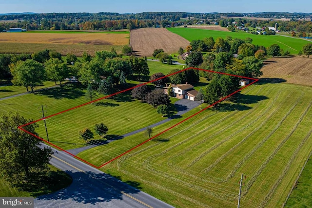 bird's eye view with a rural view