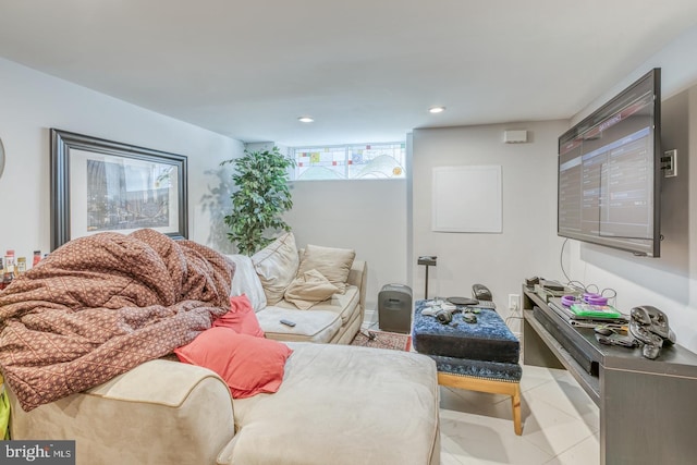 living room featuring light tile patterned floors