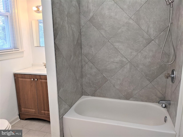 full bathroom with tile patterned floors, vanity, toilet, and shower / bathing tub combination