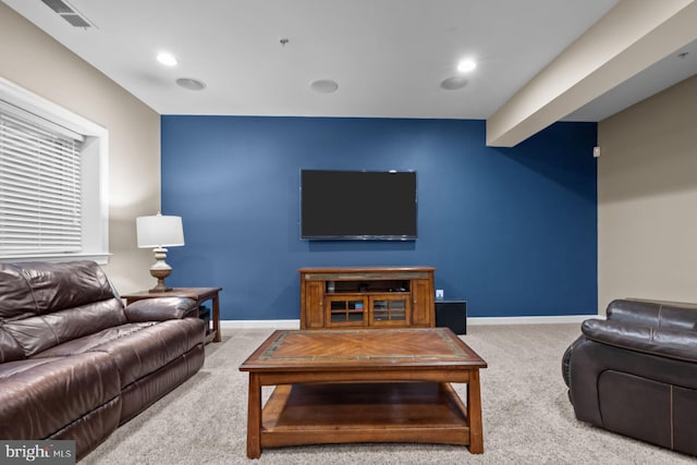 living room featuring carpet flooring