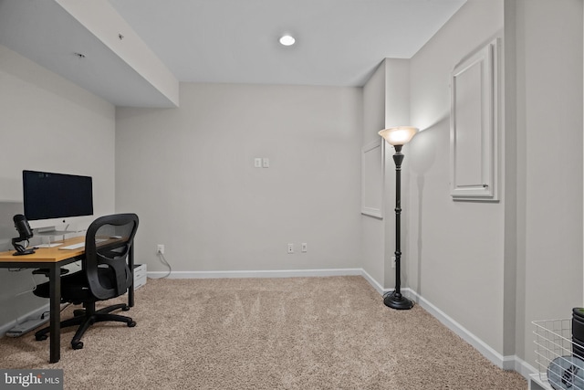 home office with light carpet