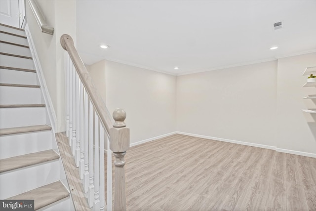 basement with light wood-type flooring