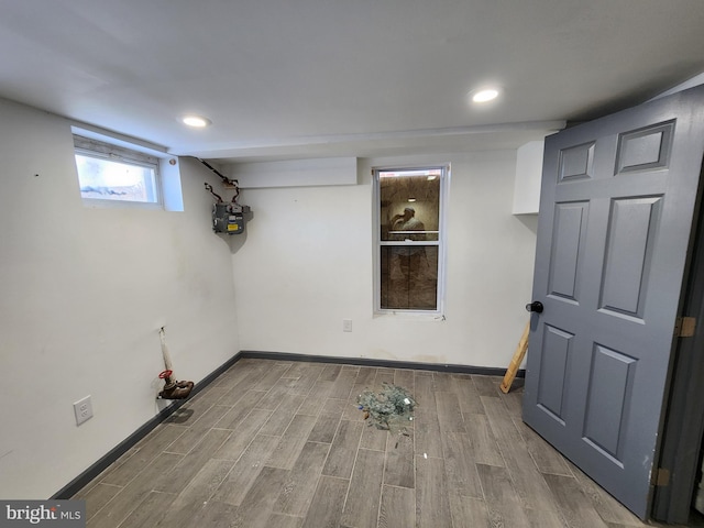 basement featuring wood-type flooring