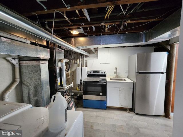 interior space with water heater and sink