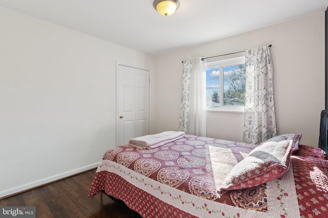 bedroom featuring a closet and dark wood-type flooring