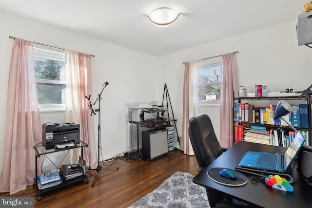 office area featuring dark hardwood / wood-style flooring