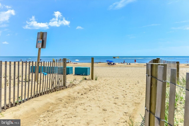 view of water feature featuring a beach view