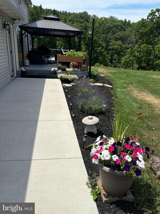 view of yard featuring a gazebo and a patio