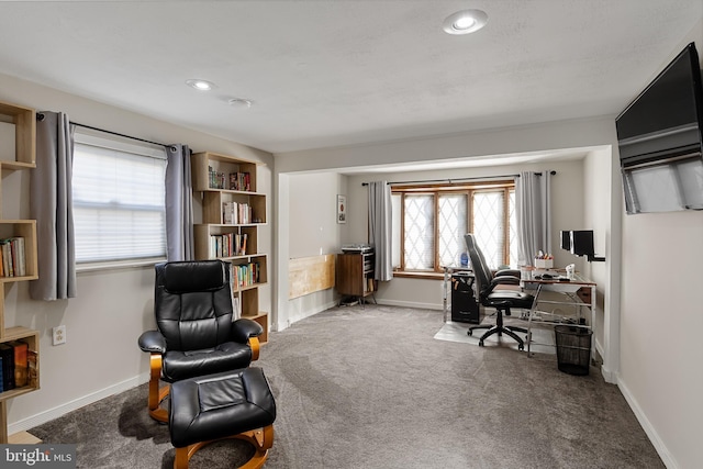 view of carpeted home office