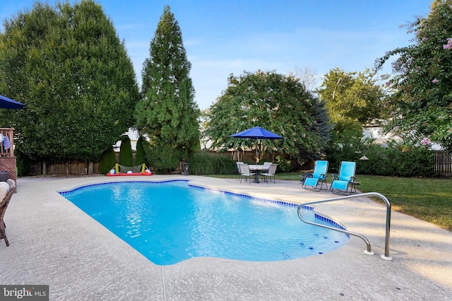 view of swimming pool with a patio